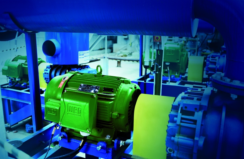 NEMA Premium efficiency electric motor is shown in an industrial facility coupled to the load connected equipment.
