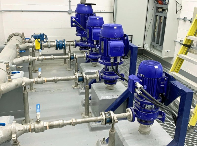 Industrial motor selection in a facility with high-efficiency electric motors on heavy-duty mounts.