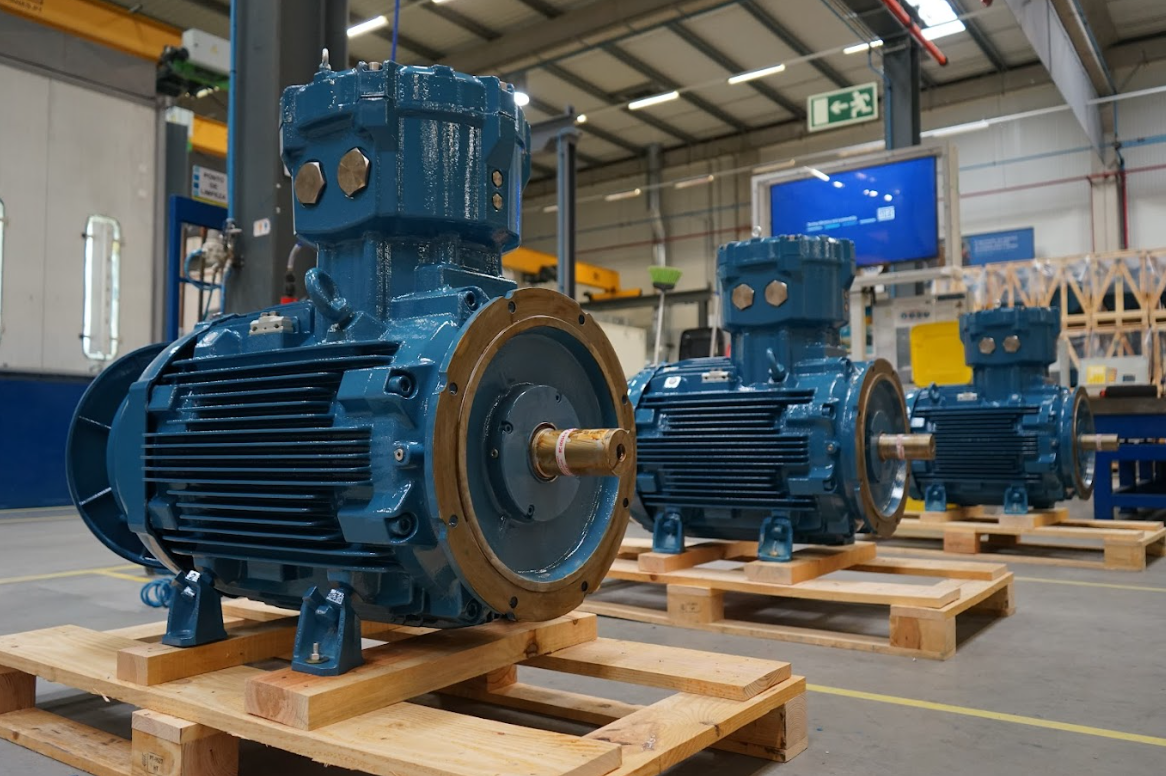 Large WEG industrial motor installed in a high-power application, showcasing energy-efficient motor technology in action.